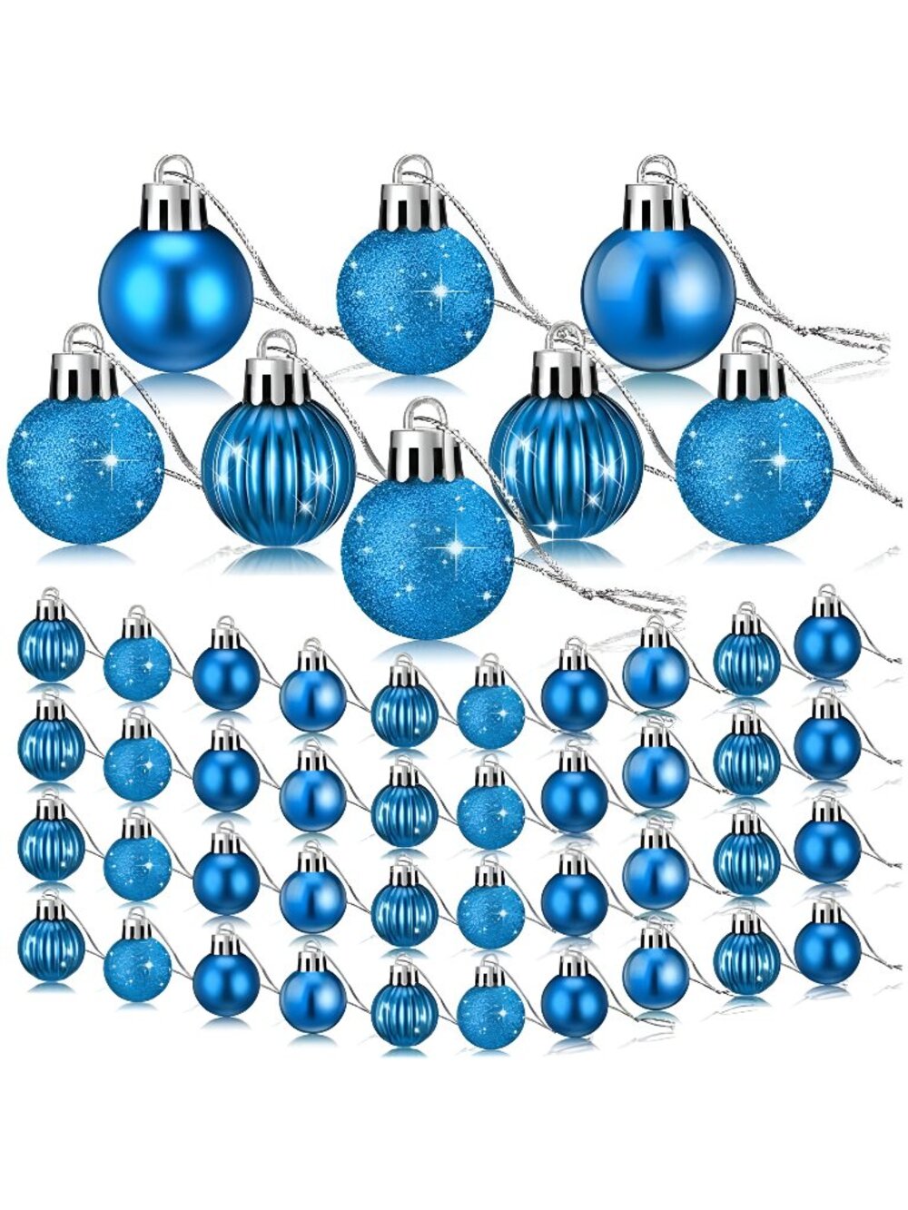 48 Pieces Christmas Ball Ornaments Mini Glitter Christmas Ball (Royal Blue)